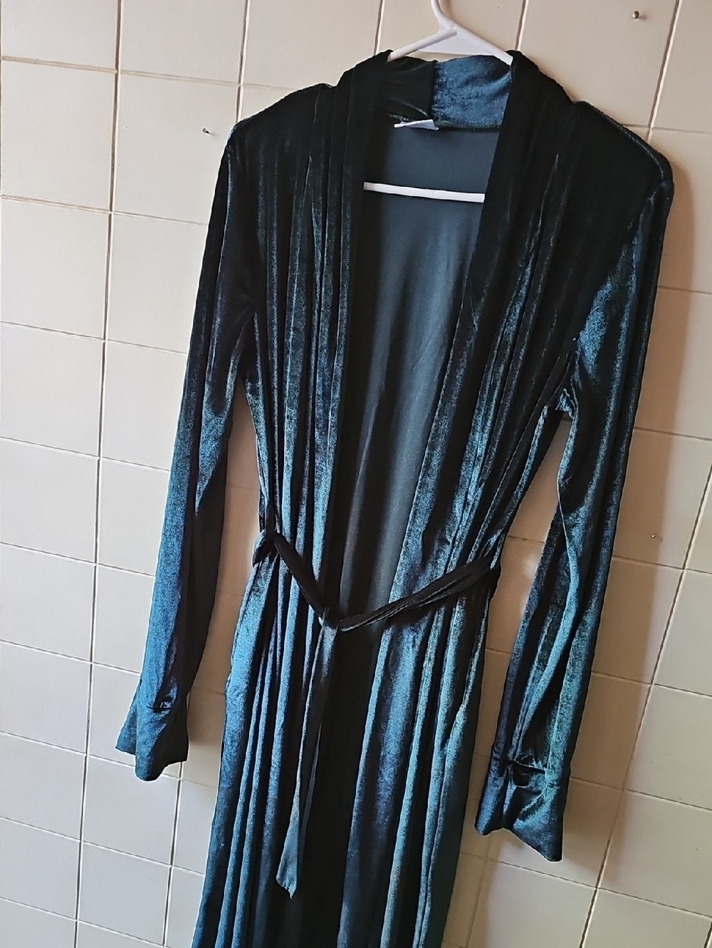 Boho/ Goth Bathrobe Sexy Green Velvet Feel, Soft, Stretch, Sash See measurements
